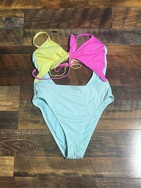 Xhilaration Kids One Piece Swimsuit - Pink, Yellow, Light Blue